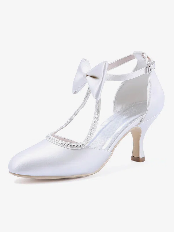 Women's Pumps Cone Heel White Satin Wedding Shoes #Milly03030922