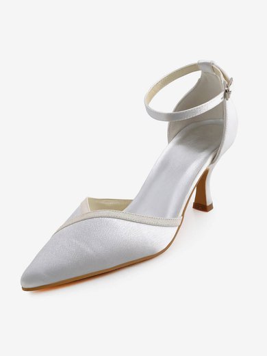 Women's Pumps Cone Heel White Satin Wedding Shoes #Milly03030923