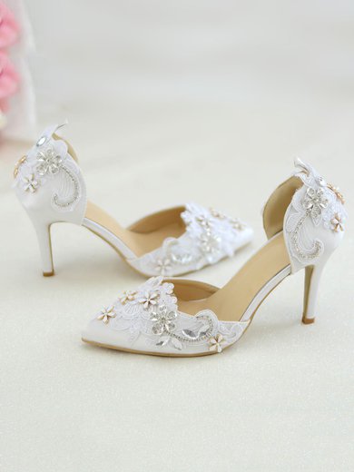 Women's Pumps Cone Heel White Satin Wedding Shoes #Milly03030924