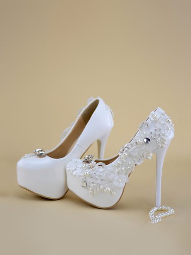 Women's Pumps Stiletto Heel White Leatherette Wedding Shoes #Milly03030925
