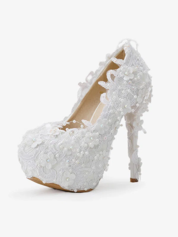 Women's Pumps Stiletto Heel White Leatherette Wedding Shoes #Milly03030926