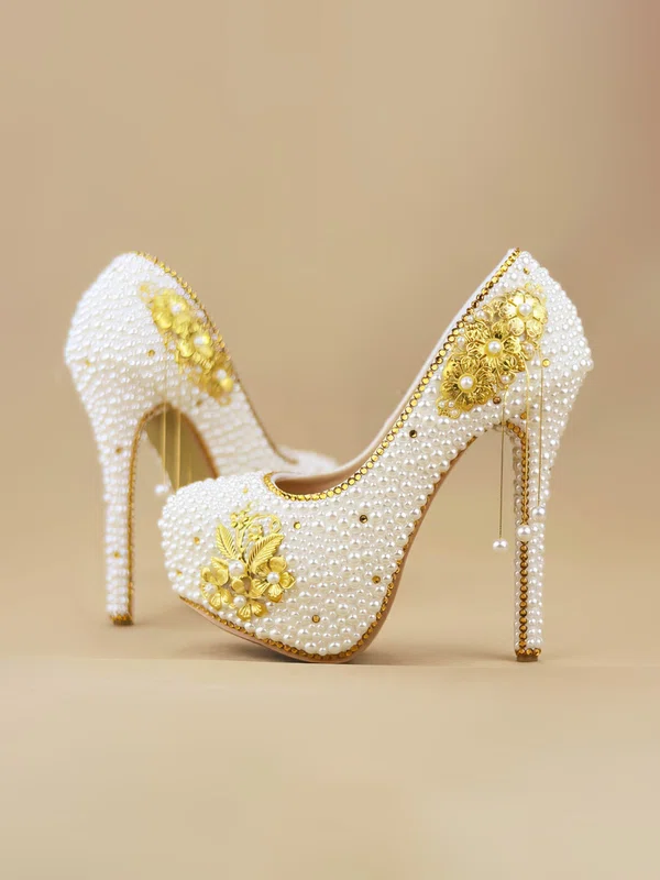 Women's Pumps  Stiletto Heel White Leatherette Wedding Shoes #Milly03030933