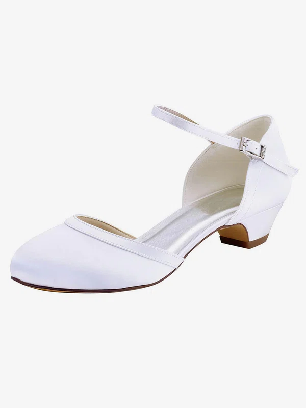 Women's Pumps Low Heel White Satin Wedding Shoes #Milly03030874