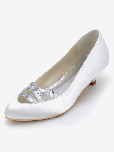 Women's Pumps Kitten Heel White Satin Wedding Shoes #Milly03030879