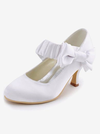Women's Pumps Cone Heel White Satin Wedding Shoes #Milly03030880