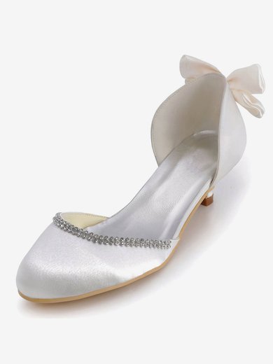 Women's Pumps Kitten Heel White Satin Wedding Shoes #Milly03030881