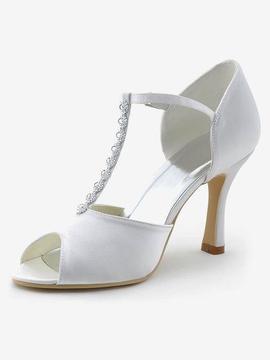 Women's Pumps Cone Heel White Satin Wedding Shoes #Milly03030883