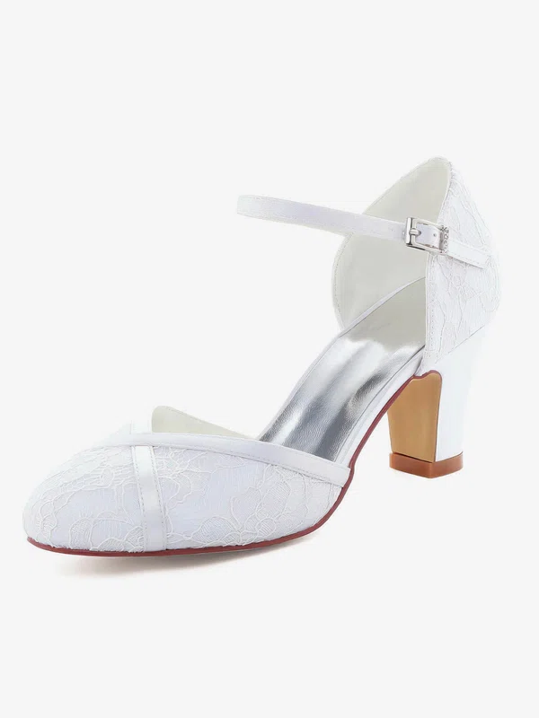Women's Pumps Chunky Heel White Satin Wedding Shoes #Milly03030884