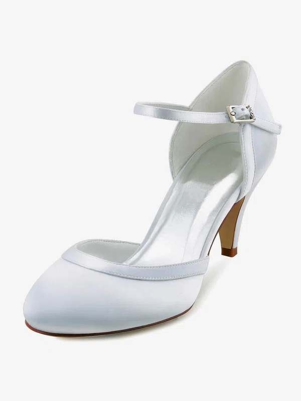 Women's Pumps Cone Heel White Satin Wedding Shoes #Milly03030885