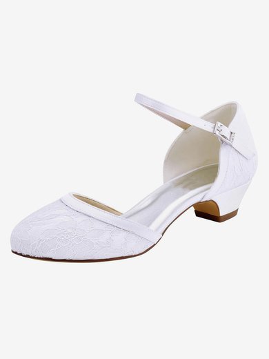 Women's Pumps Chunky Heel White Satin Wedding Shoes #Milly03030886