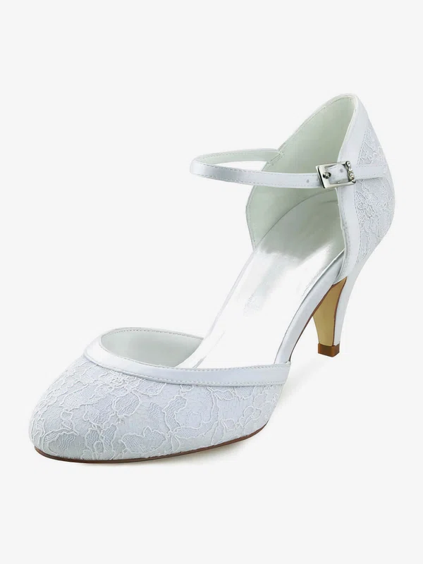 Women's Pumps Cone Heel White Satin Wedding Shoes #Milly03030887