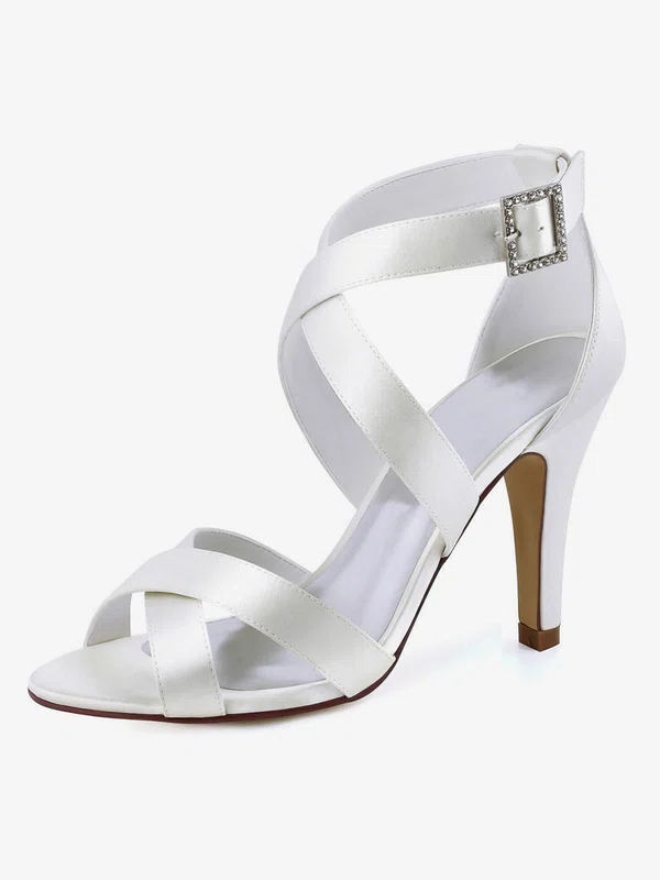 Women's Pumps Cone Heel White Satin Wedding Shoes #Milly03030890