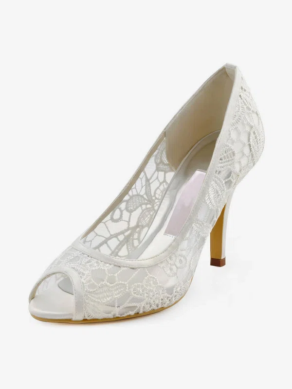 Women's Pumps Cone Heel White Satin Wedding Shoes #Milly03030895