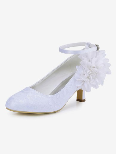 Women's Pumps Kitten Heel White Satin Wedding Shoes #Milly03030896