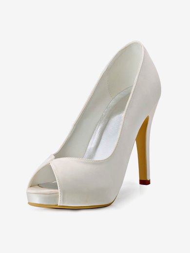 Women's Pumps Stiletto Heel White Satin Wedding Shoes #Milly03030898
