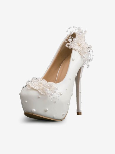Women's Pumps Stiletto Heel White Leatherette Wedding Shoes #Milly03030902