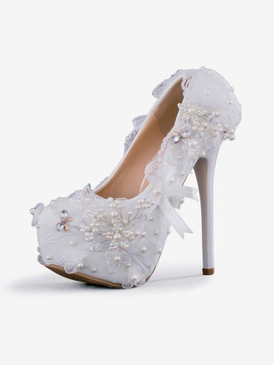 Women's Pumps Stiletto Heel White Leatherette Wedding Shoes #Milly03030903