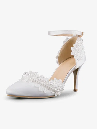 Women's Pumps Cone Heel White Leatherette Wedding Shoes #Milly03030905