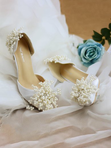 Women's Pumps Cone Heel White Leatherette Wedding Shoes #Milly03030906