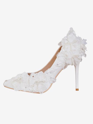Women's Pumps Stiletto Heel White Leatherette Wedding Shoes #Milly03030911