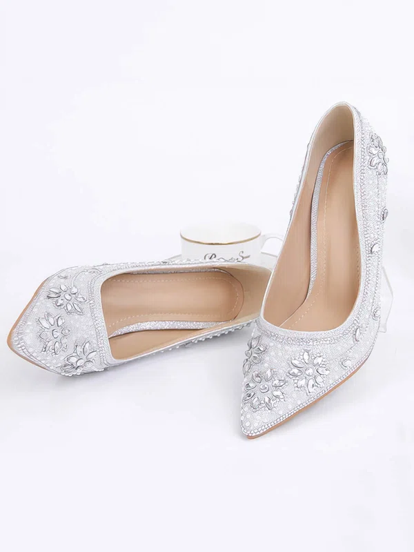 Women's Pumps Stiletto Heel Silver Leatherette Wedding Shoes #Milly03030913