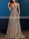 Princess V-neck Shimmer Crepe Floor-length Prom Dresses #Milly020106501