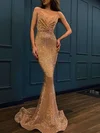 Trumpet/Mermaid Sweep Train V-neck Shimmer Crepe Prom Dresses #Milly020106503