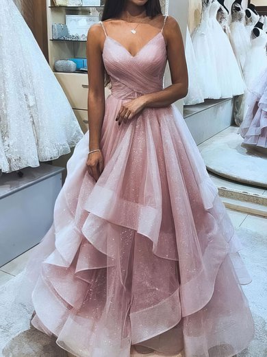 Ball Gown V-neck Tulle Ruffle Tiered Prom Dresses #Milly020106511