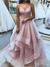 Ball Gown/Princess Floor-length V-neck Glitter Cascading Ruffles Prom Dresses #Milly020106511