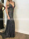 Sheath/Column V-neck Sequined Sweep Train Prom Dresses #Milly020106515