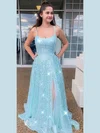 A-line Square Neckline Sequined Floor-length Split Front Prom Dresses #Milly020106518