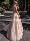 Princess V-neck Tulle Glitter Floor-length Beading Prom Dresses #Milly020106519