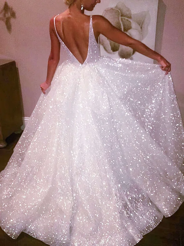 Ball Gown/Princess Floor-length V-neck Glitter Prom Dresses #Milly020106524