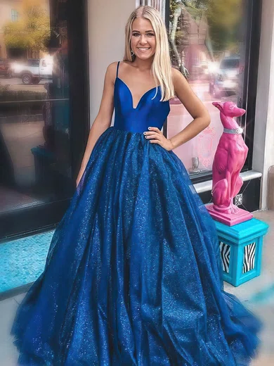 Ball Gown V-neck Floor-length Glitter Prom Dresses #Milly020106530