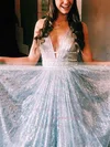 Princess V-neck Glitter Floor-length Beading Prom Dresses #Milly020106533