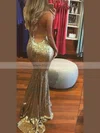 Trumpet/Mermaid Halter Sequined Sweep Train Prom Dresses #Milly020106537