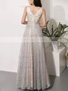 A-line V-neck Glitter Floor-length Beading Prom Dresses #Milly020106543