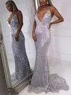 Trumpet/Mermaid Sweep Train V-neck Sequined Prom Dresses #Milly020106546