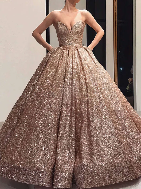 Ball Gown/Princess Floor-length V-neck Glitter Sashes / Ribbons Prom Dresses #Milly020106547