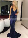 Trumpet/Mermaid V-neck Sequined Sweep Train Prom Dresses #Milly020106551