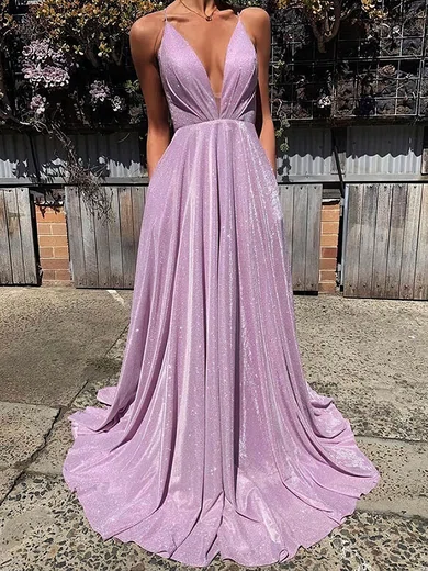 A-line V-neck Glitter Prom Dresses With Ruched #Milly020106554