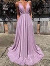 A-line V-neck Glitter Prom Dresses With Ruched #Milly020106554