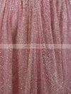 A-line V-neck Glitter Sweep Train Ruffles Prom Dresses #Milly020106556