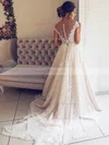 A-line Scoop Neck Lace Sweep Train Pearl Detailing Wedding Dresses #Milly00023539