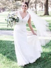 Sheath/Column V-neck Lace Sweep Train Wedding Dresses #Milly00023540