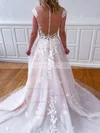 Ball Gown V-neck Tulle Sweep Train Appliques Lace Wedding Dresses #Milly00023542