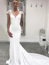 Trumpet/Mermaid V-neck Stretch Crepe Sweep Train Wedding Dresses With Appliques Lace #Milly00023543