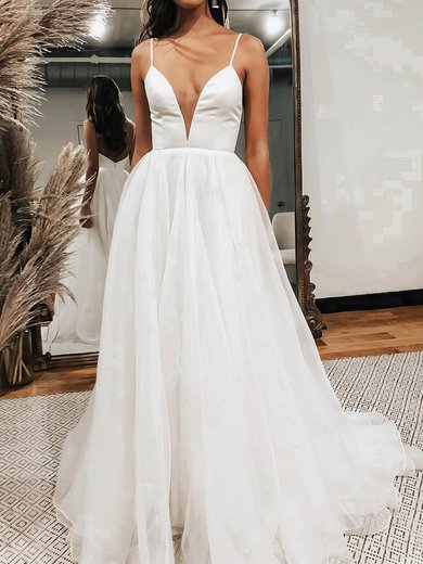 Ball Gown/Princess V-neck Organza Sweep Train Wedding Dresses #Milly00023544