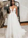 Ball Gown V-neck Organza Sweep Train Wedding Dresses #Milly00023544