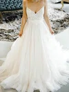 Ball Gown/Princess V-neck Tulle Sweep Train Wedding Dresses With Bow #Milly00023545